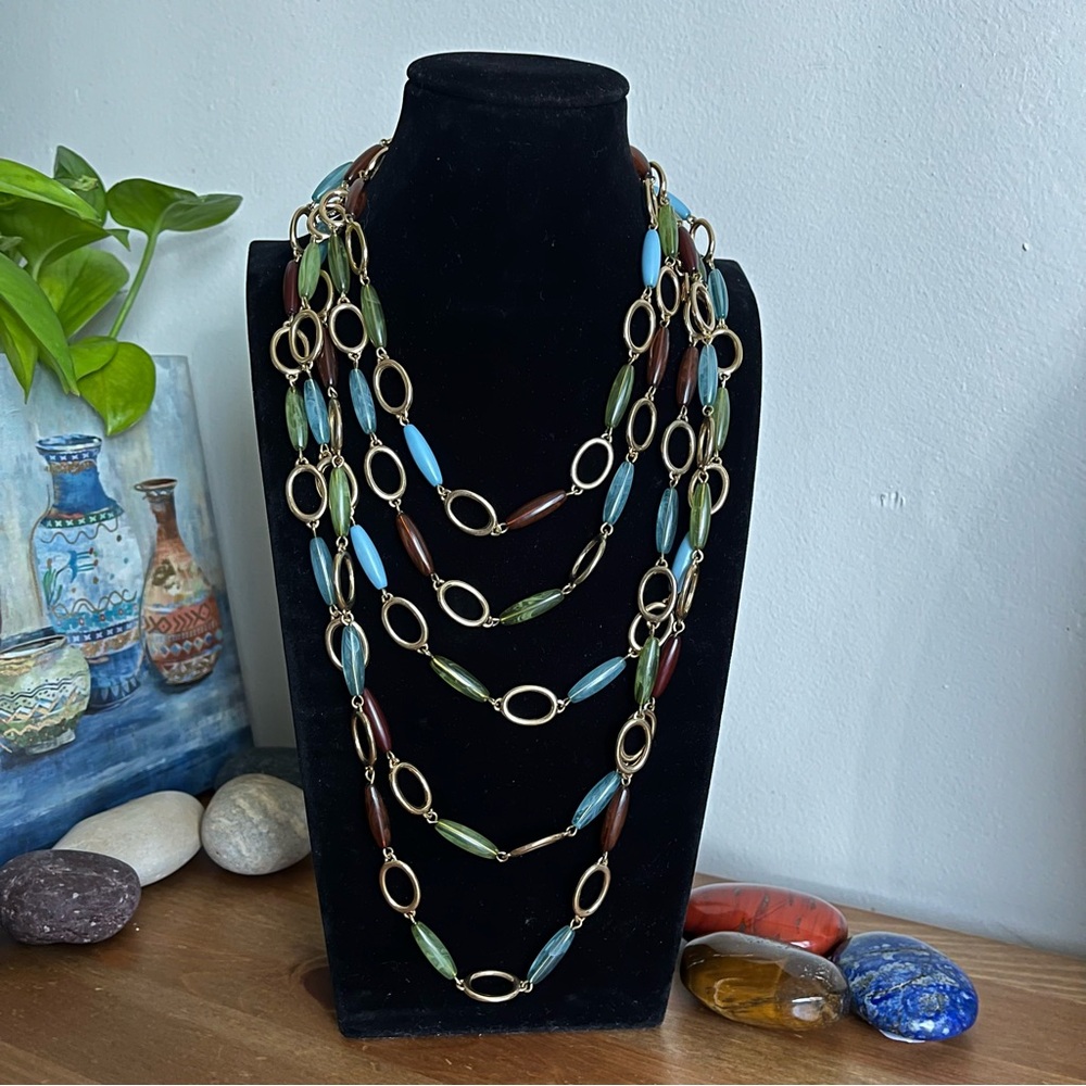 Anne Klein multi-strand necklace with blue, green, and brown beads - Jewelry